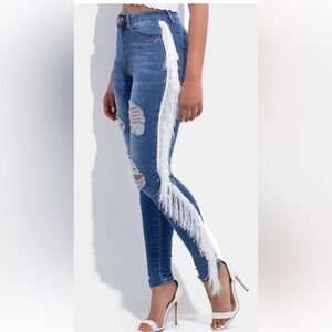 Ashley Stewart Blue Fringe Skinny Jeans Plus size 1X